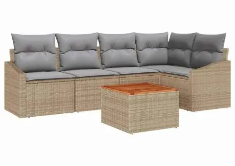 Set de canapea de grădină de 6 piese cu perne bej din rattan și lemn de acacia - 2/5