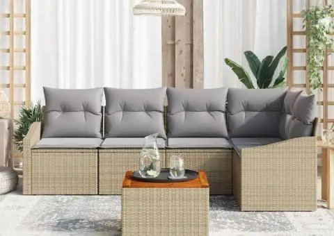 Set de canapea de grădină de 6 piese cu perne bej din rattan și lemn de acacia - 3/5