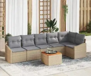 vidaXL Set de canapele de grădină 7 piese cu perne bej din ratan poliesteric și lemn de acacia