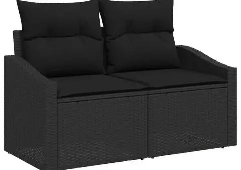 Set de canapea de grădină din 7 piese, cu perne, din rattan negru lucios și lemn de acacia. - 4/5