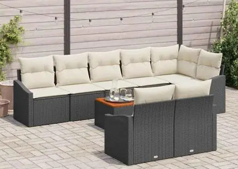 Set canapea grădină 9 piese cu perne, rattan negru, acacia. - 3/5
