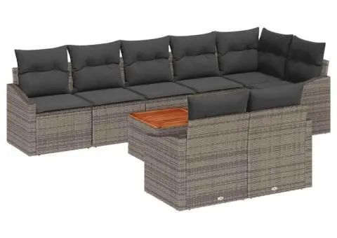 Set de canapele de grădină, 9 piese, cu perne gri din rattan și acacia - 2/5