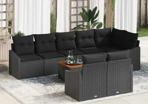 Set de canapea cu 9 piese, perne, din ratan poly și acacia - 1/5