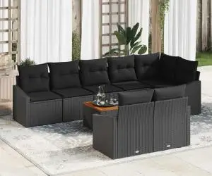 Set de canapea cu 9 piese, perne, din ratan poly și acacia