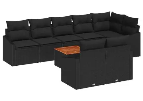 Set de canapea cu 9 piese, perne, din ratan poly și acacia - 2/5