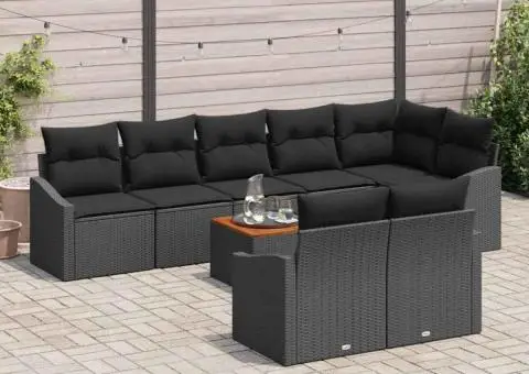 Set de canapea cu 9 piese, perne, din ratan poly și acacia - 3/5