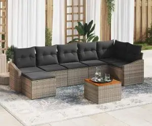 Set canapea de grădină, 8 piese, perne gri din ratan sintetic, Acacia