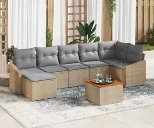 Set mobilier grădină , 8 piese, cu perne, bej, ratan sintetic, acacia