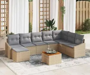 Set canapea grădină 9 piese, perne bej poly rattan acacia