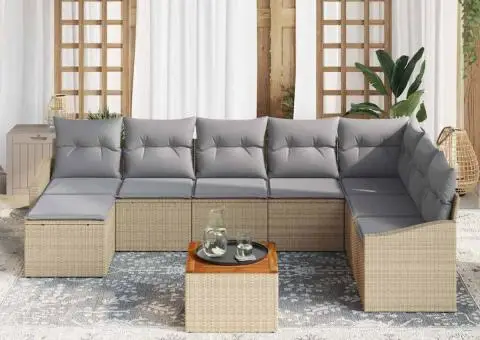 Set canapea grădină 9 piese, perne bej poly rattan acacia - 3/5