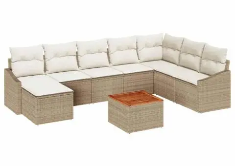 Set de Canapea de Grădină, 9 Piese cu Perne Bej din Poliratan și Acacia - 2/5