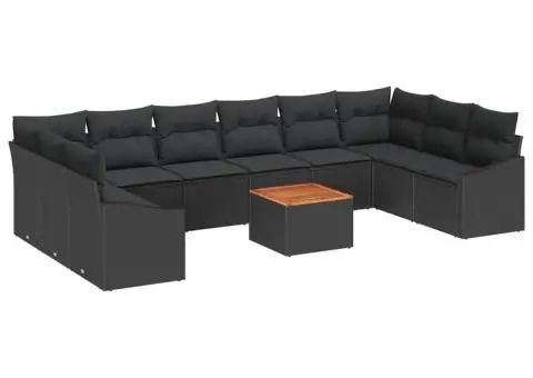 Set de canapele de grădină format 11 cu perne, ratan negru și acacia. - 2/5