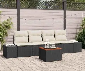 vidaXL Set de mobilier pentru grădină, 5 piese cu perne, negru, din poliratan și acacia