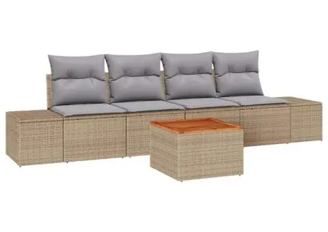 Set de canapea de grădină cu 5 piese, perne bej din ratan sintetic. - 2/5