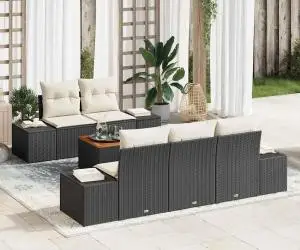vidaXL Set canapele grădină , 6 piese, cu perne, din ratan negru și lemn de acacia