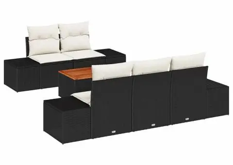 Set canapele grădină , 6 piese, cu perne, din ratan negru și lemn de acacia - 2/5