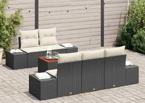 Set canapele grădină , 6 piese, cu perne, din ratan negru și lemn de acacia - 3/5