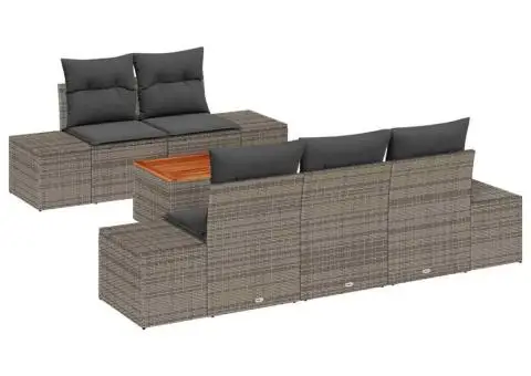Set de canapele de grădină , 6 piese, cu perne, ratan gri, acacia - 2/5