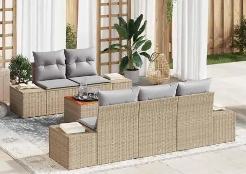 Set de canapea de grădină cu 6 piese și perne bej din rattan polietilenic - 1/5