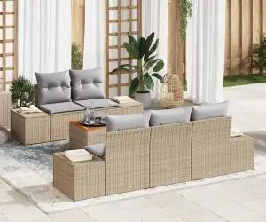 vidaXL Set de canapea de grădină cu 6 piese și perne bej din rattan polietilenic