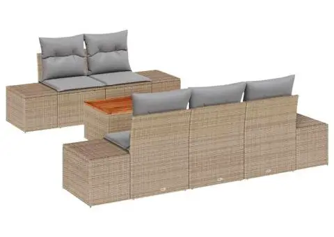 Set de canapea de grădină cu 6 piese și perne bej din rattan polietilenic - 2/5