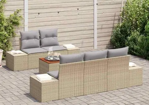 Set de canapea de grădină cu 6 piese și perne bej din rattan polietilenic - 3/5