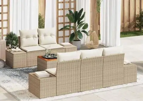 Set de canapea de grădină, 6 piese, cu perne crem din ratan poly, bej - 1/5