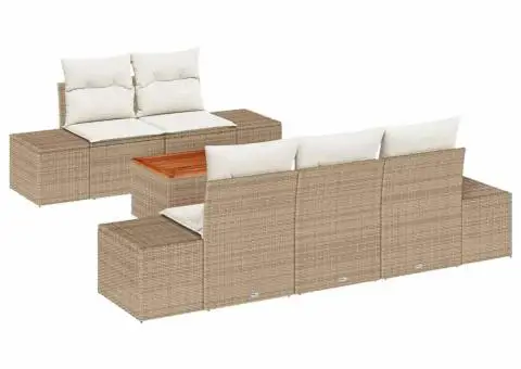 Set de canapea de grădină, 6 piese, cu perne crem din ratan poly, bej - 2/5