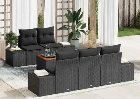 Set de canapele de grădină cu 6 piese și perne negre din rattan poly - 1/5