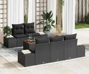 Set de canapele de grădină cu 6 piese și perne negre din rattan poly