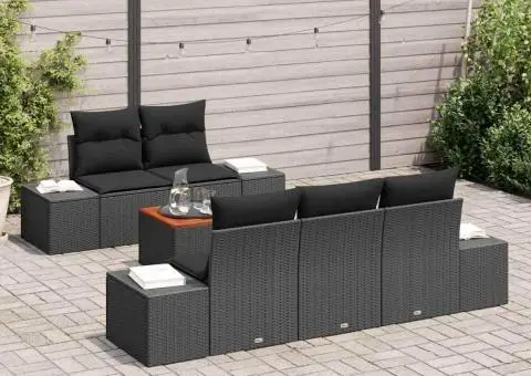 Set de canapele de grădină cu 6 piese și perne negre din rattan poly - 3/5