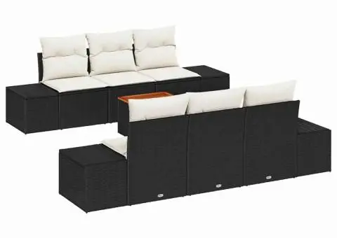 Set canapea grădină, 7 piese cu perne, rattan negru și acacia - 2/5