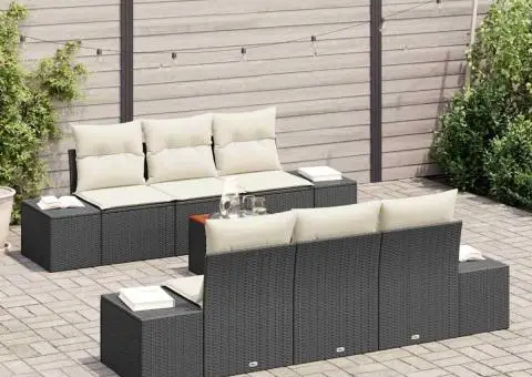 Set canapea grădină, 7 piese cu perne, rattan negru și acacia - 3/5