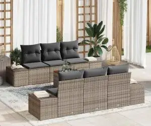 Set de canapea de grădină cu 7 piese, cu perne, gri
