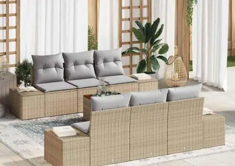 Set de canapea de grădină cu 7 piese și perne bej - 1/5