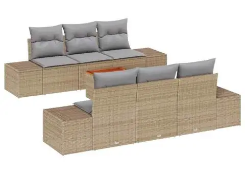 Set de canapea de grădină cu 7 piese și perne bej - 2/5