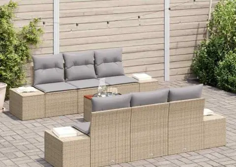 Set de canapea de grădină cu 7 piese și perne bej - 3/5