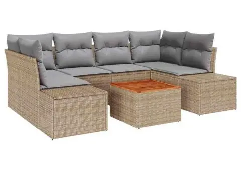 Set de canapea de grădină cu 7 piese , cu perne din rattan sintetic bej și lemn de acacia. - 2/5