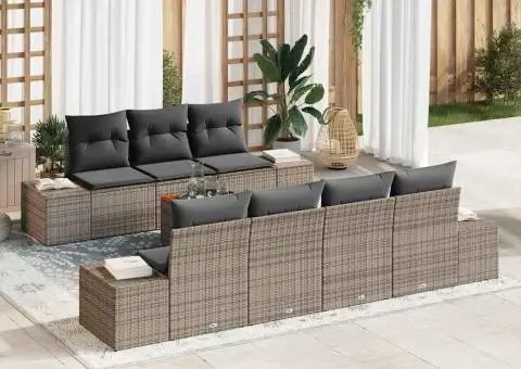 Set de canapea de grădină 8 piese cu perne gri din ratan poli din acacia - 1/5