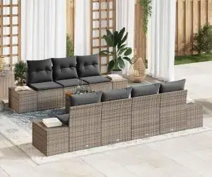 Set de canapea de grădină 8 piese cu perne gri din ratan poli din acacia