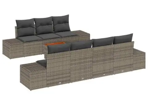 Set de canapea de grădină 8 piese cu perne gri din ratan poli din acacia - 2/5