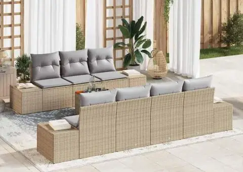 Set de canapea pentru grădină , 8 piese cu pernuțe bej - 1/5