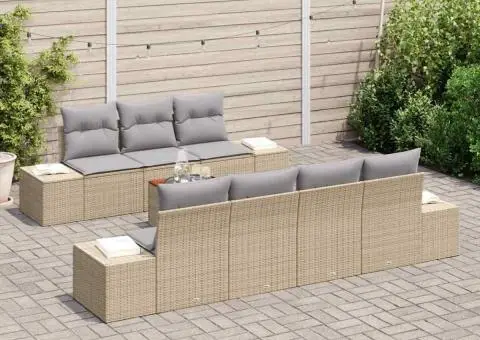 Set de canapea pentru grădină , 8 piese cu pernuțe bej - 3/5