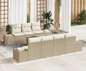 vidaXL Set de mobilier pentru grădină cu 8 piese și perne, bej, ratan poly, acacia