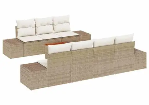 Set de mobilier pentru grădină cu 8 piese și perne, bej, ratan poly, acacia - 2/5