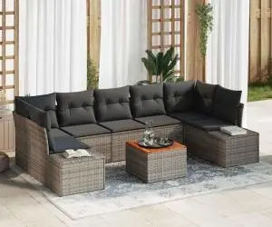vidaXL Set de canapele de grădină cu 8 piese și perne, gri, din rattan poliționat și acacia