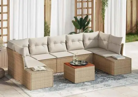 Set de canapele de grădină 8 piese cu perne bej din rattan și acacia - 1/5