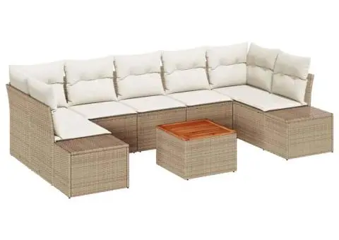 Set de canapele de grădină 8 piese cu perne bej din rattan și acacia - 2/5
