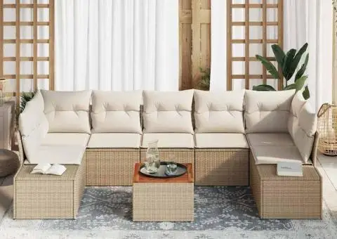 Set de canapele de grădină 8 piese cu perne bej din rattan și acacia - 3/5