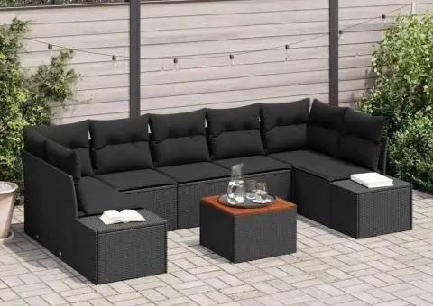 Set de canapea de grădină, 8 piese, cu perne, din ratan sintetic și acacia - 1/5